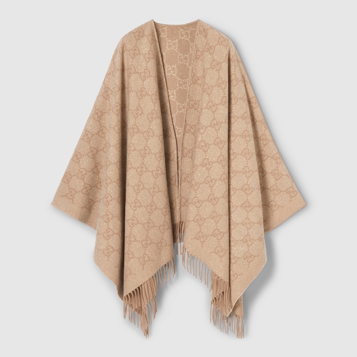 GG cashmere lamé cape in white and beige | GUCCI® US