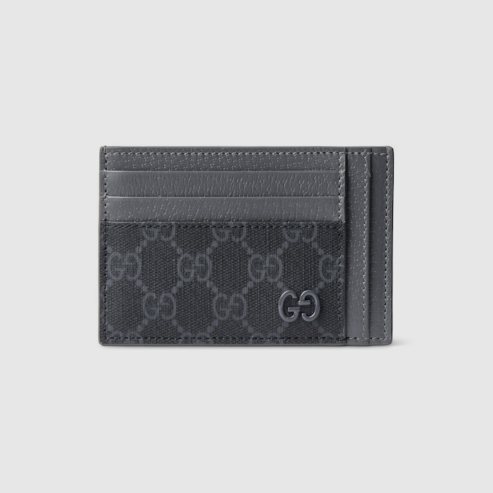 Grey trim GG card case in black GG Supreme | GUCCI® US