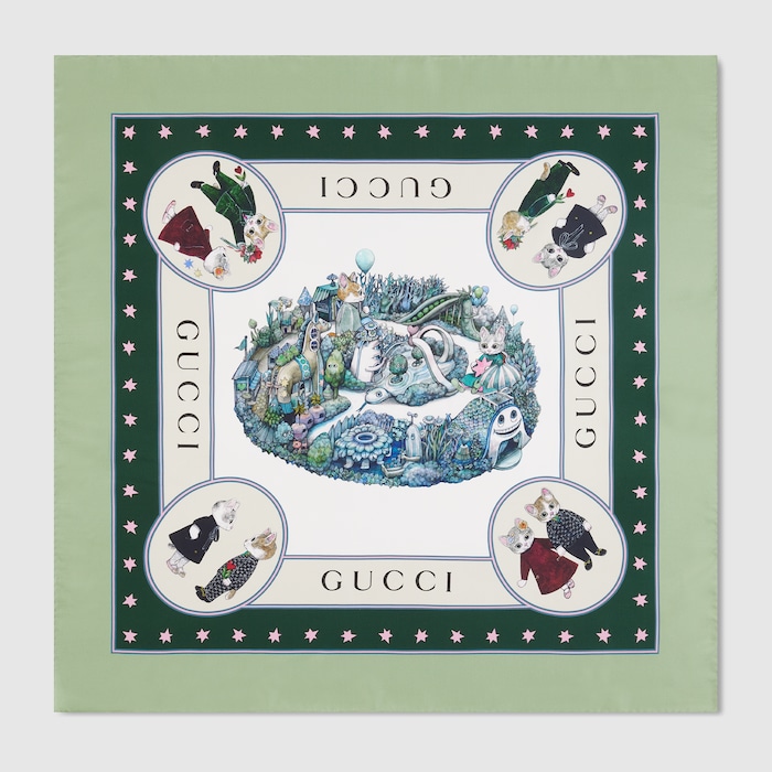 【売約】GUCCI　ヒグチユウコ　コラボ　ネックボウ　シルク　スカーフ　リバーシブルネクタイ　日本限定ノベルティ袋付　正規品 863476_3G001_3978_001_090_0000
