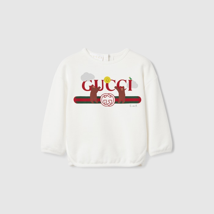 Baby cotton sweatshirt with print in white | GUCCI® US