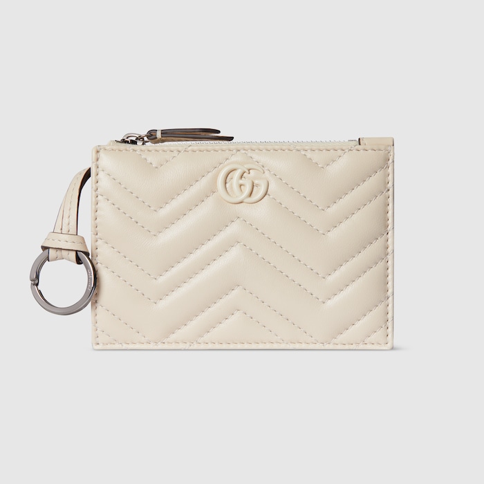 GG Marmont zip key pouch in ivory leather | GUCCI® US