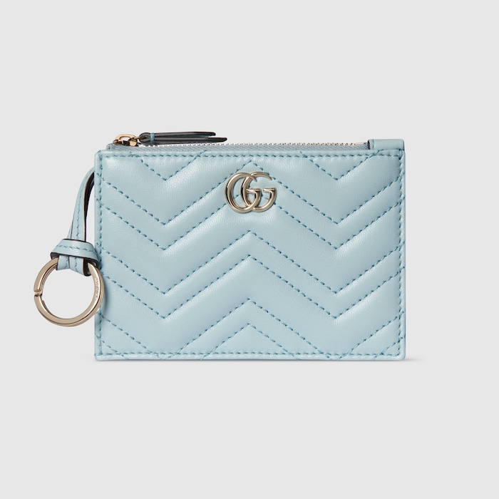 GG Marmont zip key pouch in light blue leather | GUCCI® US
