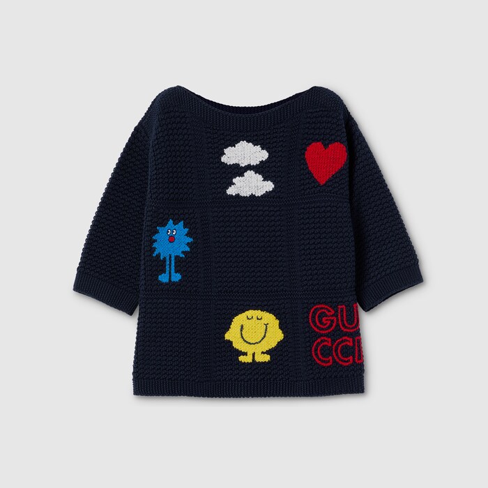 Children's cotton crochet sweater in blue | GUCCI® US