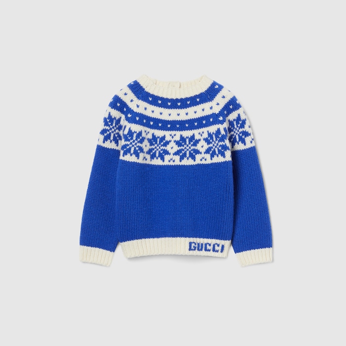 Baby wool sweater in blue and white | GUCCI® US