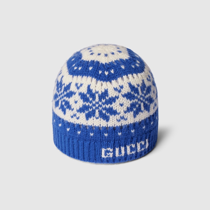 Baby hat with Gucci logo in blue and ivory | GUCCI® US