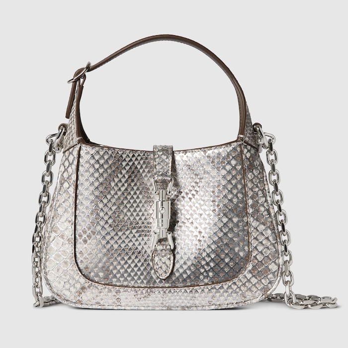 Gucci Jackie 1961 python mini bag in metallic silver | GUCCI® SI