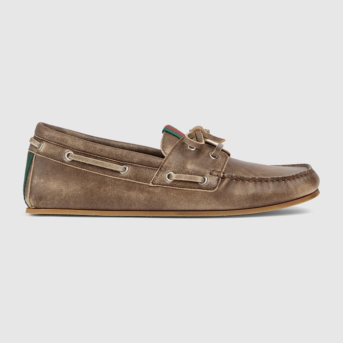 maron GUCCI ラバーシューズ Gucci Men's US 8 UK 7 Brown Calf Leather GG Supreme Logo Driving