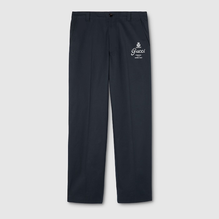 Cotton twill pants with print in dark blue | GUCCI® US