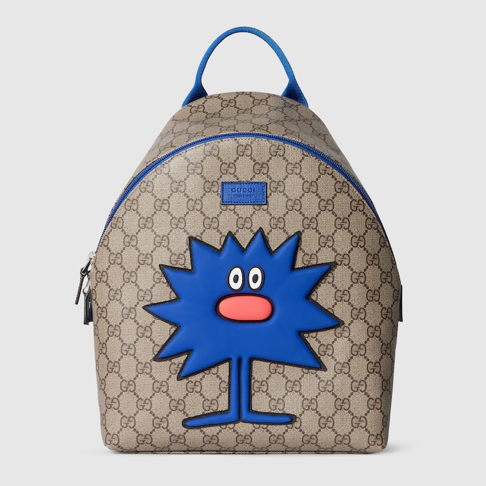 Children's GG backpack with prints in beige and brown GG Supreme