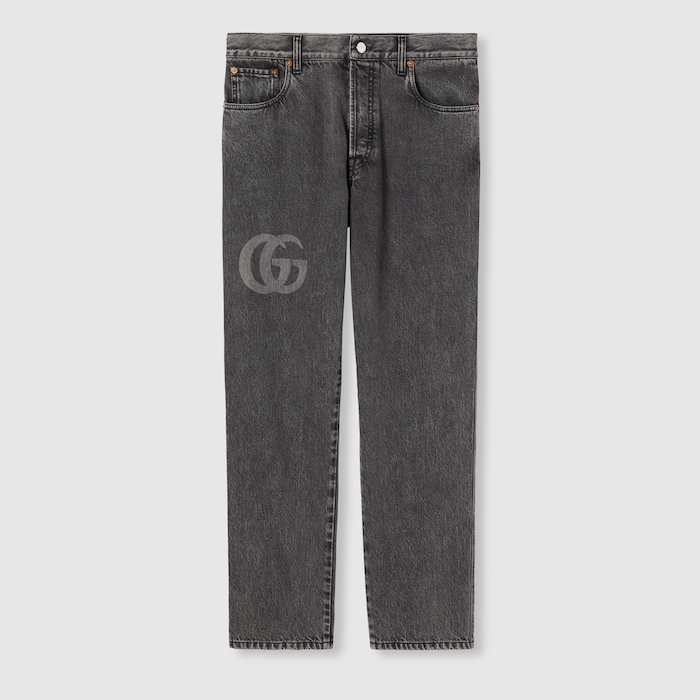 Slim fit denim pant with logo detail in grey | GUCCI® US