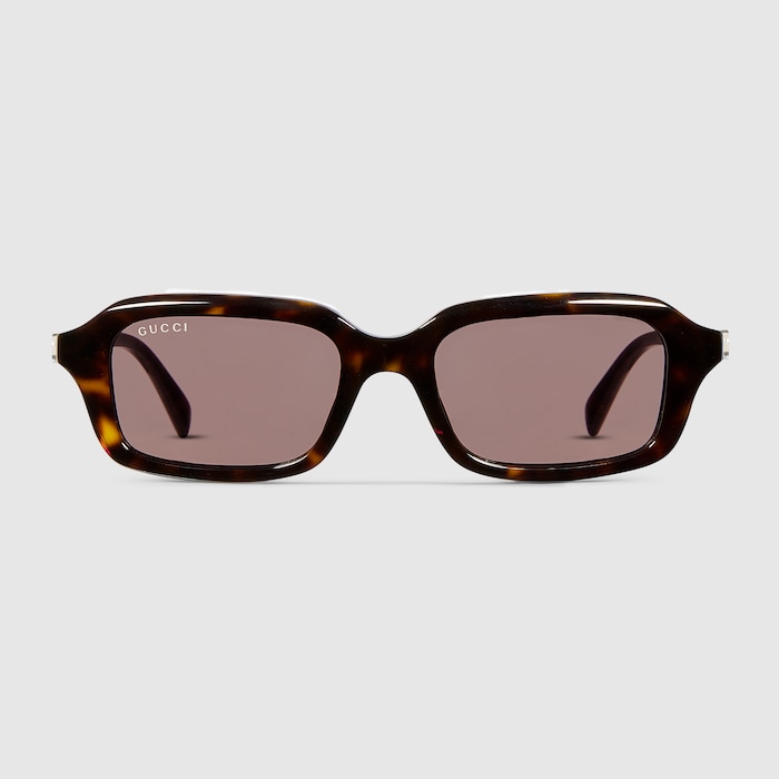 Rectangular frame sunglasses in dark brown tortoiseshell | GUCCI® US