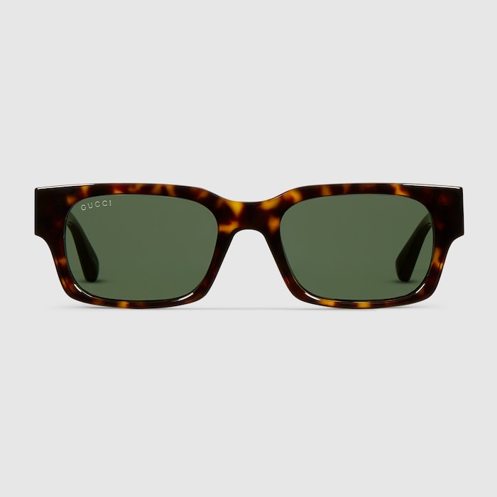 Rectangular frame sunglasses in dark brown tortoiseshell | GUCCI® US Rectangular frame sunglasses in dark brown tortoiseshell | GUCCI® US