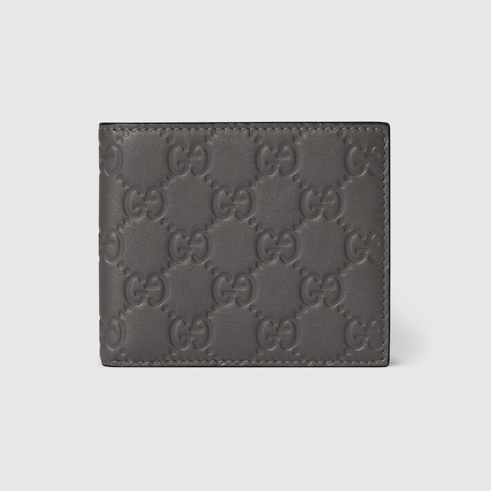 GG Emblem bi-fold wallet in grey GG leather | GUCCI® US