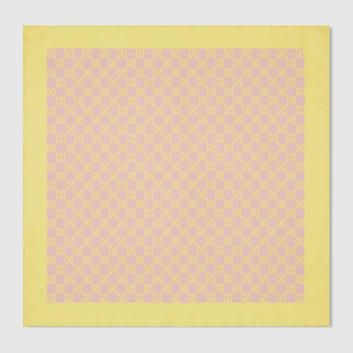 GUCCI シルクバンダナ GGパターン GG silk twill bandana in pink and yellow | GUCCI® US