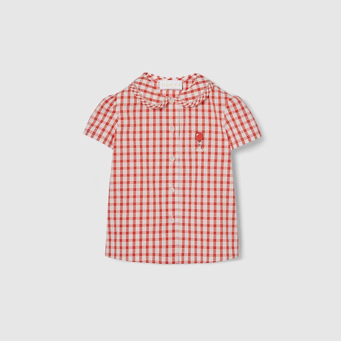Baby gingham cotton shirt in red and white | GUCCI® US