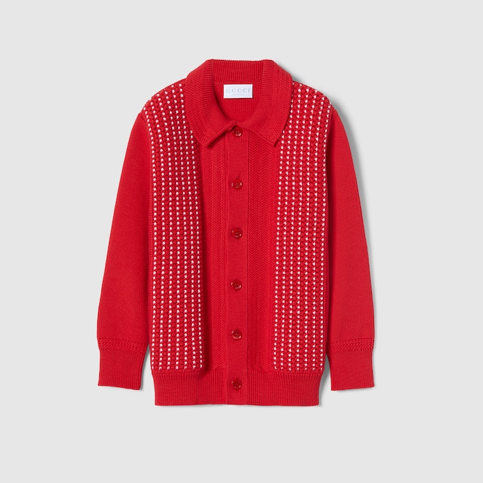 Children's cotton wool cardigan in red and white | GUCCI® US