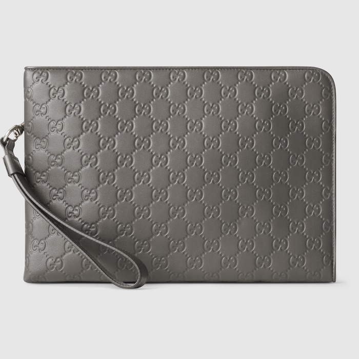 GG Emblem pouch in grey GG Supreme | GUCCI® US