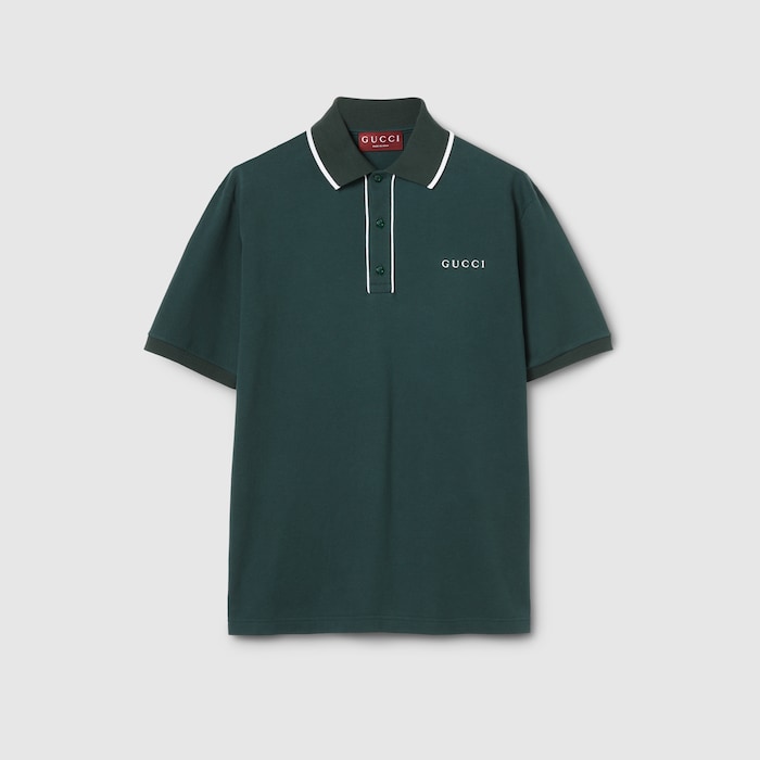 GUCCI カラーポロシャツ エンブロイダリー コットンピケ ポロTシャツ ・ダークグリーン | GUCCI公式