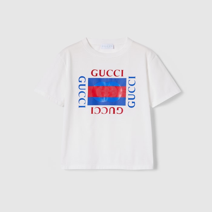 Children's cotton T-shirt with print in white | GUCCI® SI