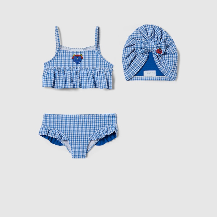 水着・水泳用品 Gucci children 4y Children's bikini set gingham fabric in white and blue | GUCCI® US