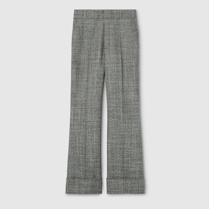 Wool grisaille pants with embroidery in black and white | GUCCI® US