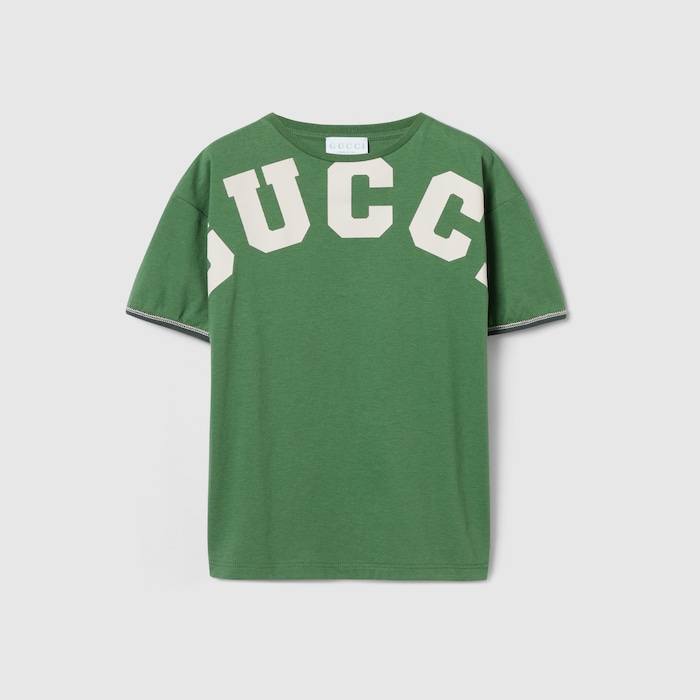 チルドレンズ〕プリント コットン Tシャツ ・グリーン | GUCCI公式