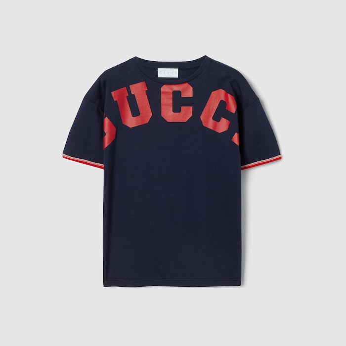 Children's cotton T-shirt with print in dark blue | GUCCI® US