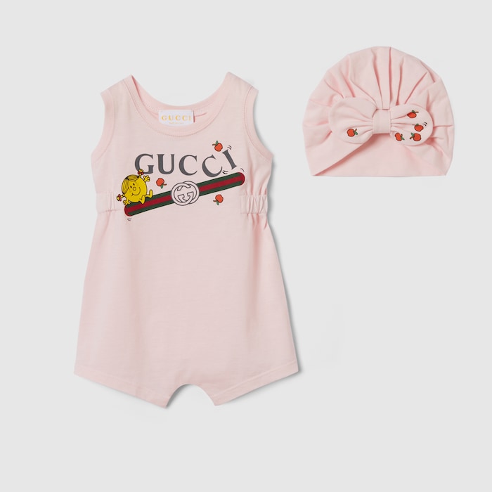 Baby two-piece gift set with print in pale pink | GUCCI® US