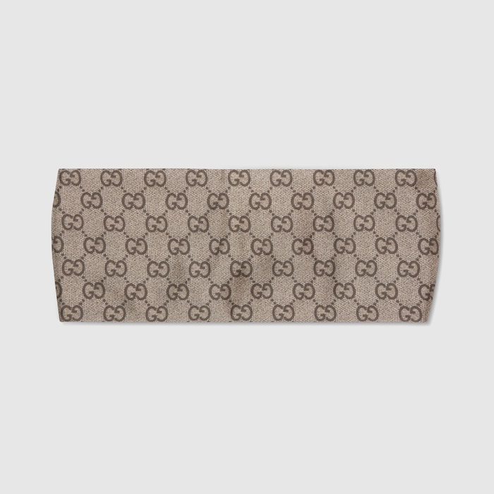 Printed silk twill headband in camel and light brown | GUCCI® US
