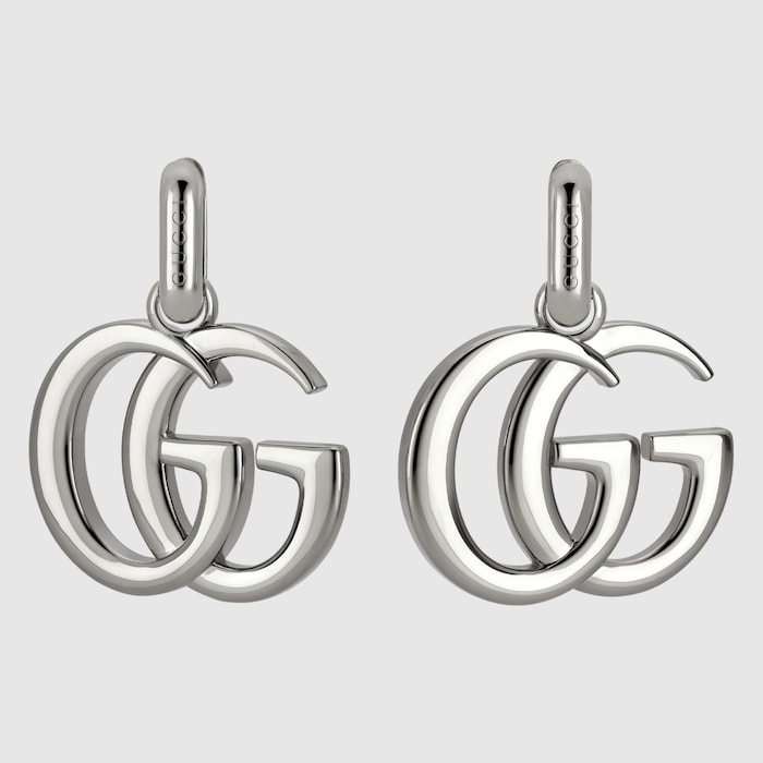 GG Marmont earrings in palladium-toned brass and aluminium | GUCCI® US
