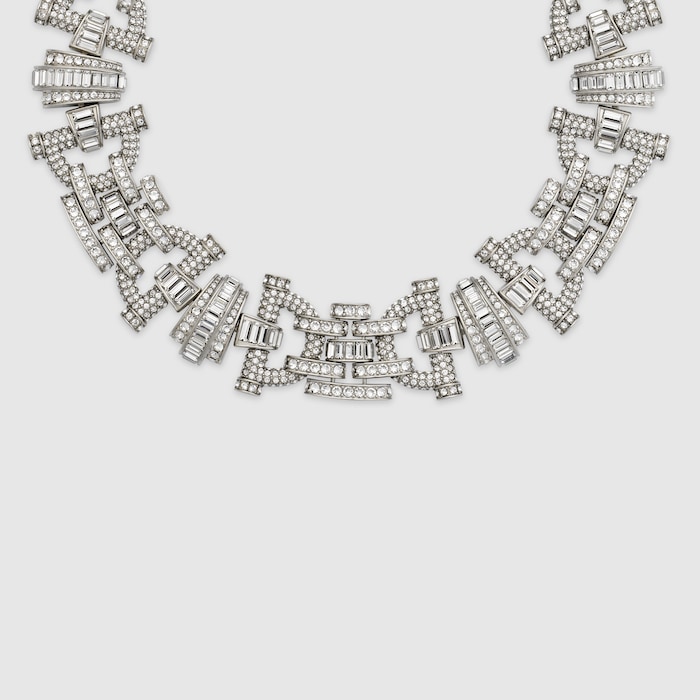 Gucci Staffa crystal necklace in palladium-toned brass | GUCCI® US