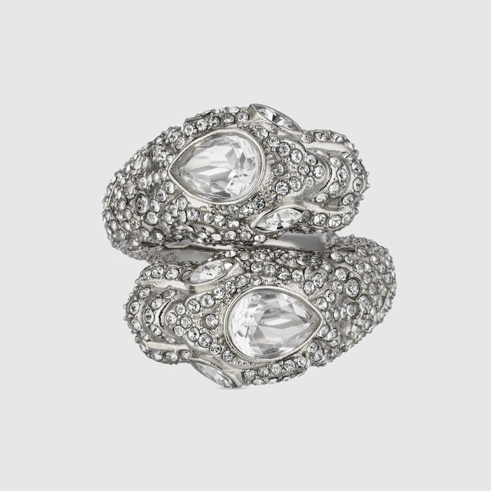 Dionysus crystal ring in palladium-toned brass | GUCCI® US