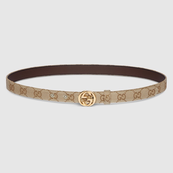 正規品 GUCCI ベルト Thin belt with Interlocking G buckle in sand GG canvas | GUCCI® US