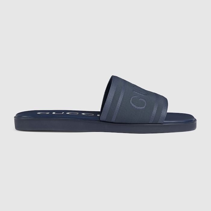 Men's slide sandal with tonal logo in blue jacquard fabric | GUCCI® US
