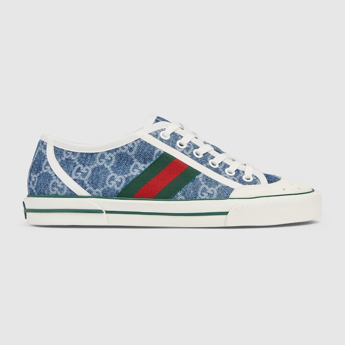 Women's Gucci Tennis 1977 sneaker in blue GG denim | GUCCI® US Women's Gucci Tennis 1977 sneaker in blue GG denim | GUCCI® US
