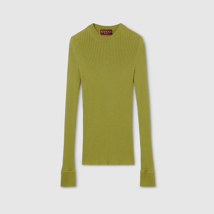 Rib cashmere silk top in pistachio green | GUCCI® US