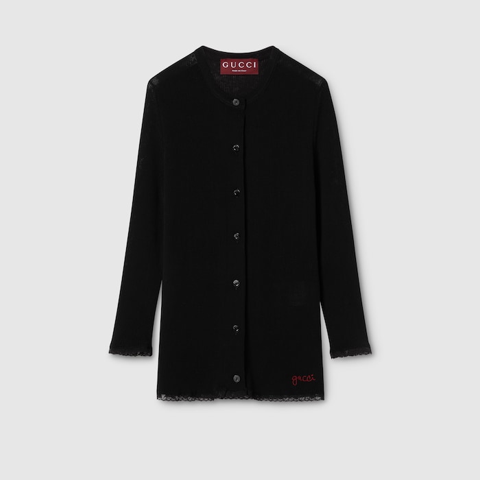 エンブロイダリー コットンリブ カーディガン ・ブラック | GUCCI公式