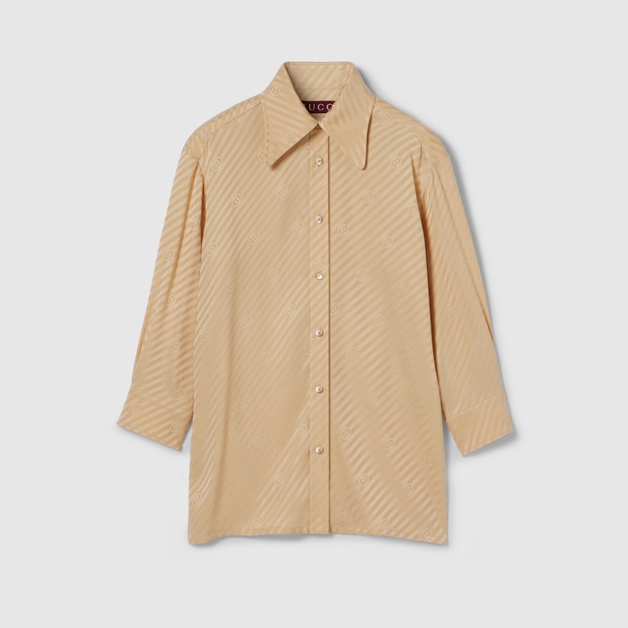 グッチ様　501.505 Diagonal GG silk jacquard shirt in light beige | GUCCI® SG