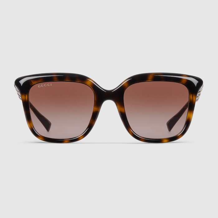 Square frame sunglasses in dark brown tortoiseshell | GUCCI® US