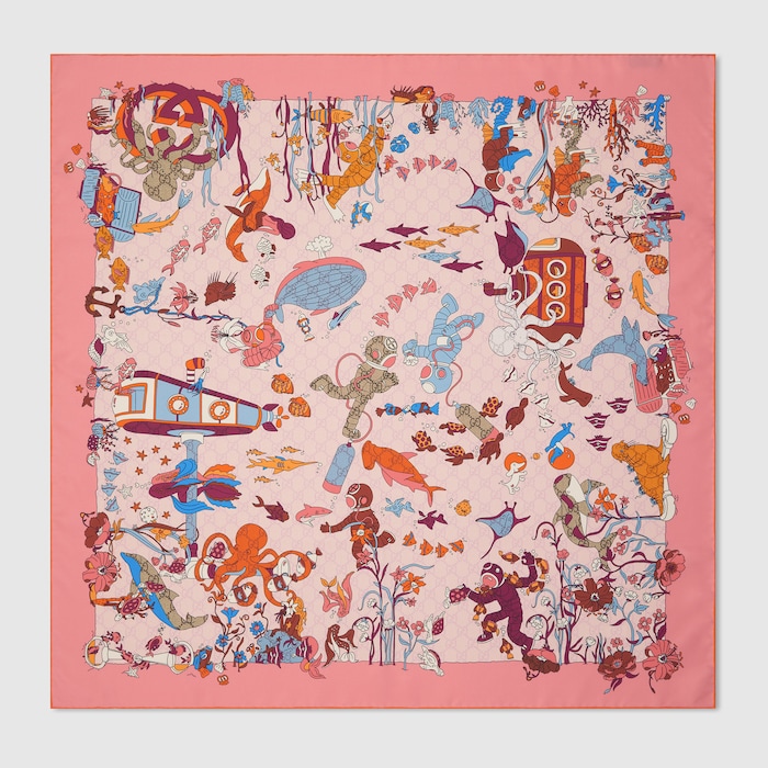 Printed silk carré in light pink | GUCCI® US