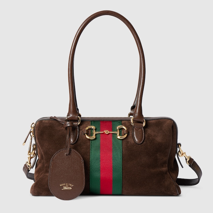 ボルセット〕ミディアム ボストンバッグ ・ダークブラウン スエード