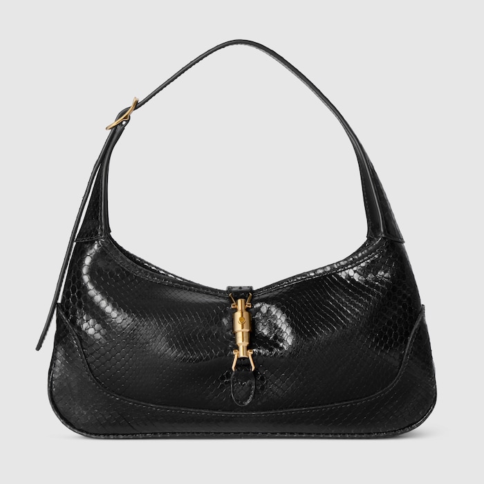 Jackie Slim python medium shoulder bag in black | GUCCI® US