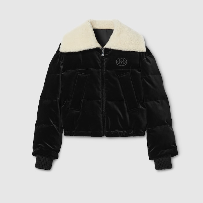 Cotton velvet puffer bomber in black | GUCCI® US