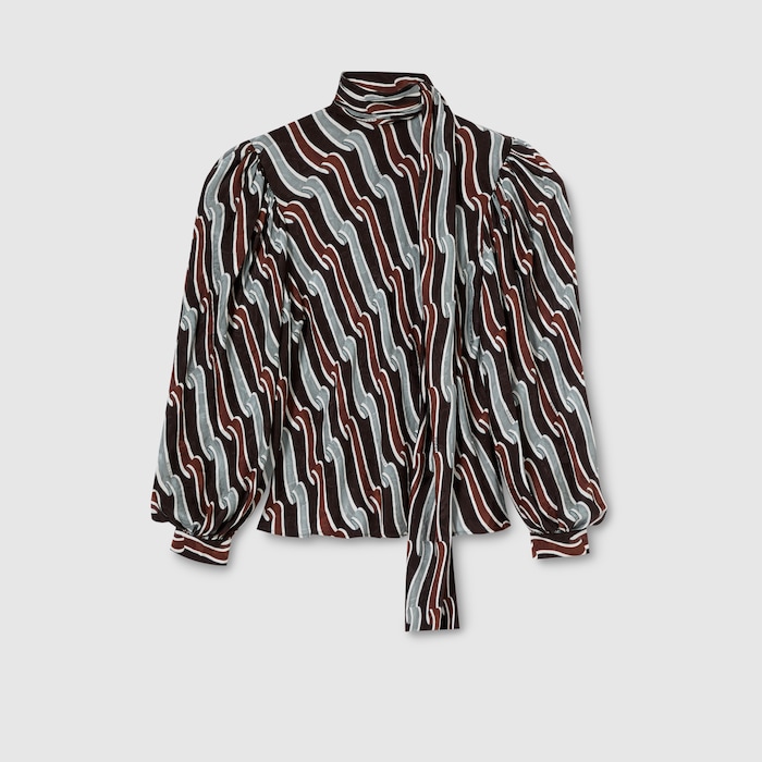 希少✨GUCCI ハーバリウムプリント シルクシャツ ボウタイ GGパールボタン 858172_ZAUQM_1010_001_100_0000