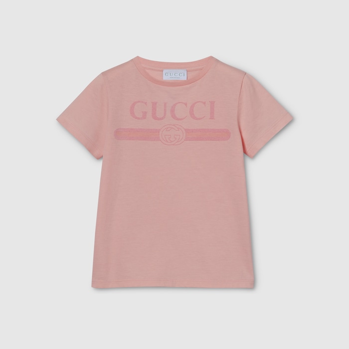 GUCCI 蝶プリント Tシャツ 9/12 m ピンク Children's cotton T-shirt with print in light pink | GUCCI® US