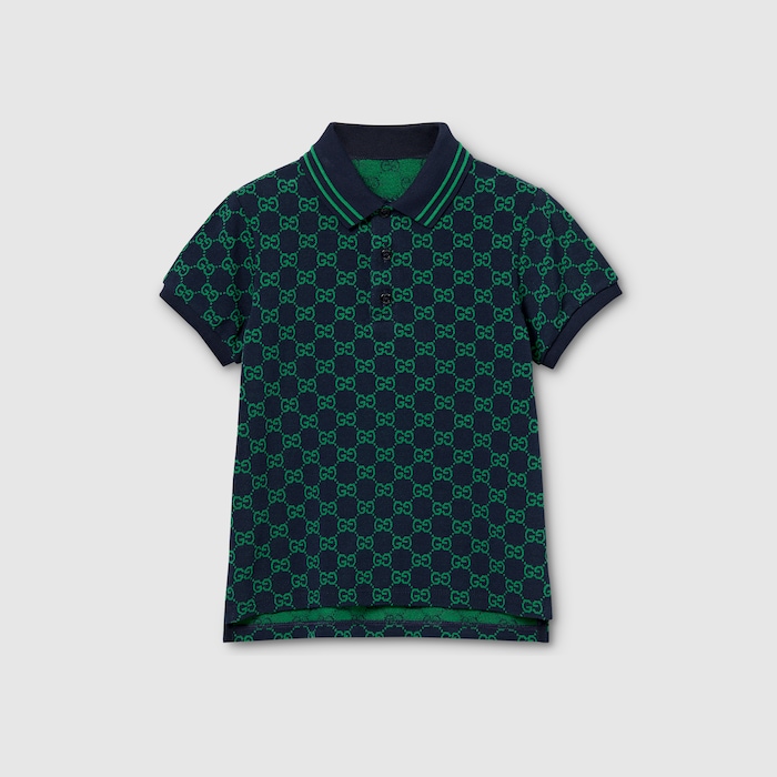 Children's GG cotton polo shirt in navy and green | GUCCI® US