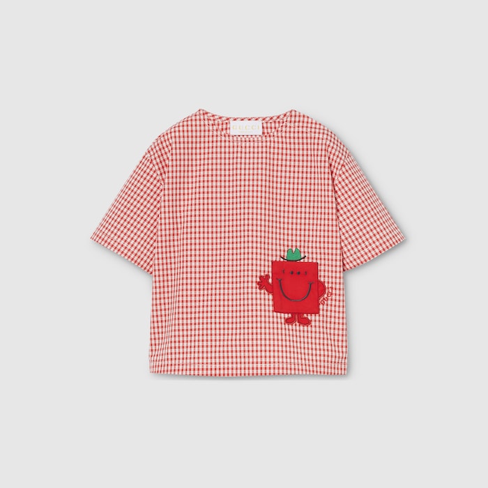 Baby gingham cotton T-shirt in red and white | GUCCI® US