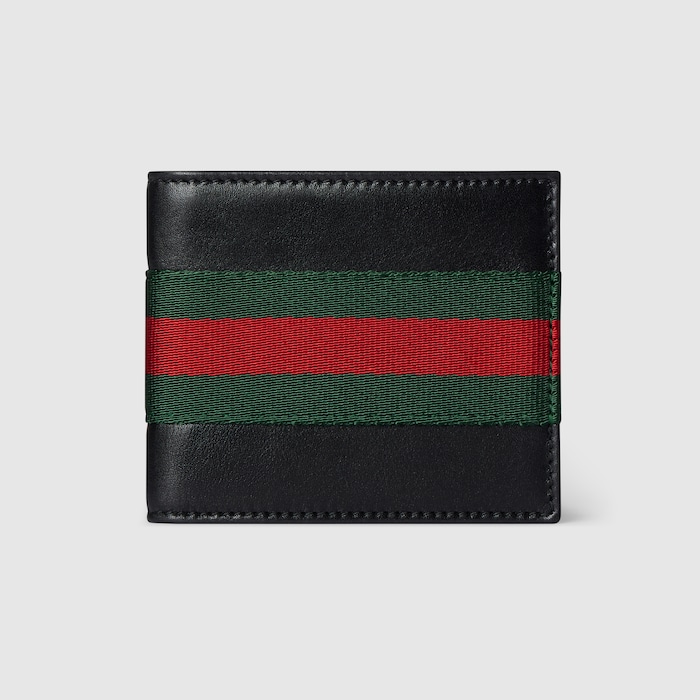 Web Trademark bi-fold wallet in black leather | GUCCI® US