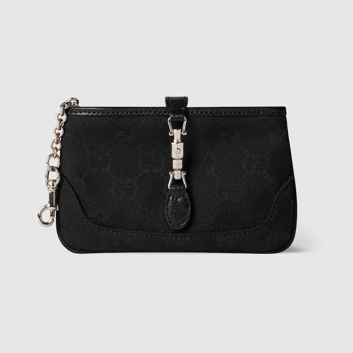 Gucci Jackie zip key pouch in black GG canvas | GUCCI® US