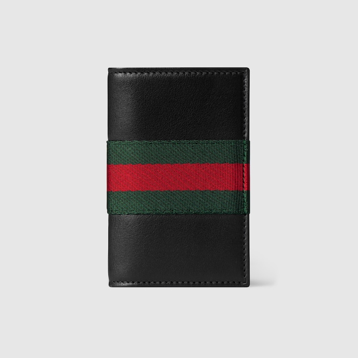 Web Trademark card case in black leather | GUCCI® US
